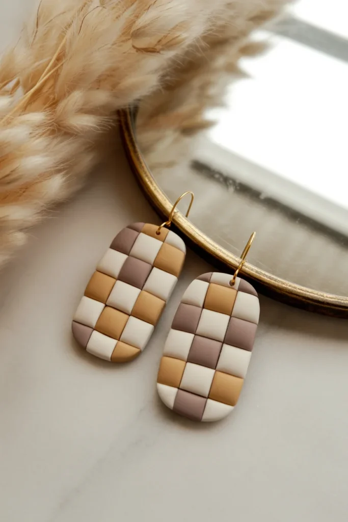Checkerboard Clay Earrings