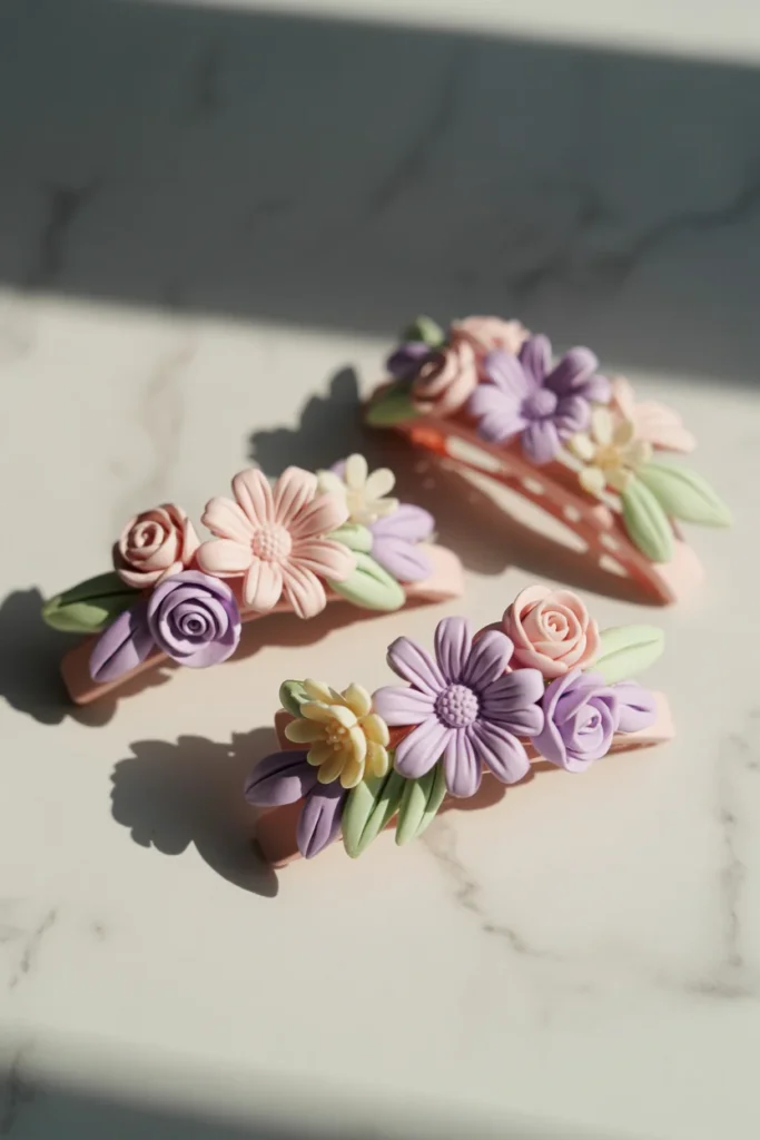 Floral Clay Hair Clips