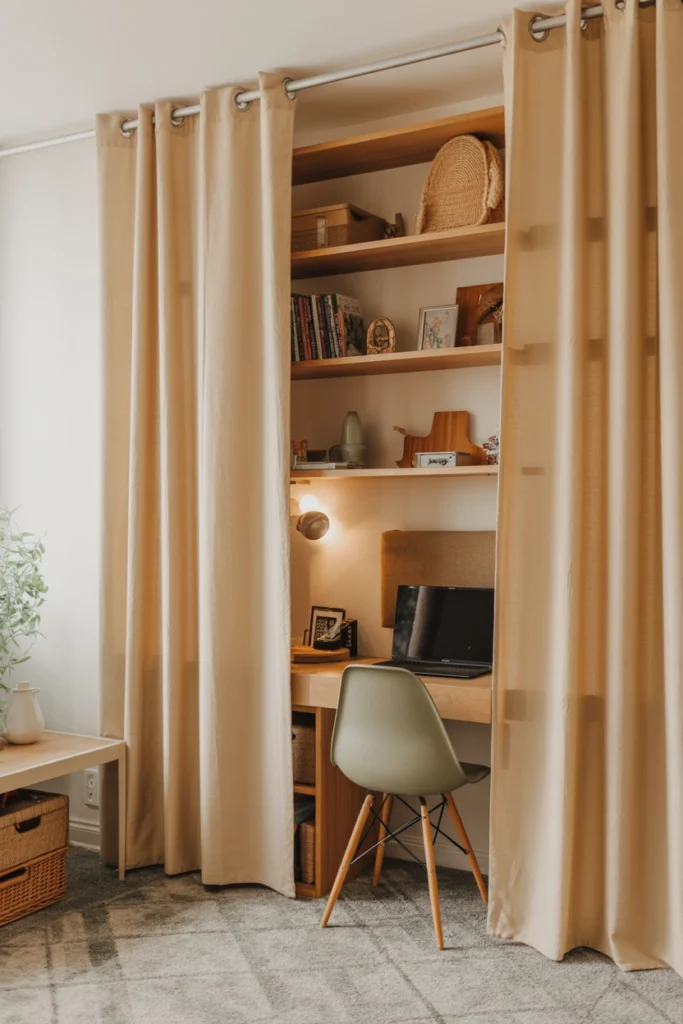 Curtain-Covered Shelving