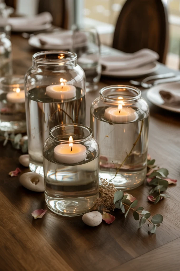 Glass Jar Floating Candle Centerpiece