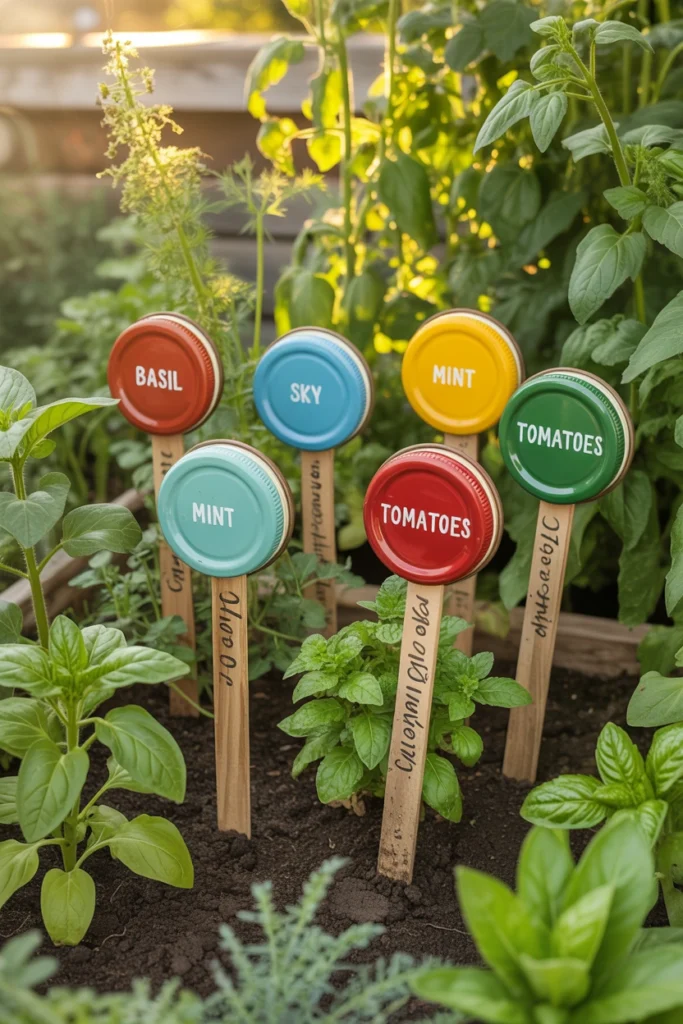 Jar Lid Garden Markers
