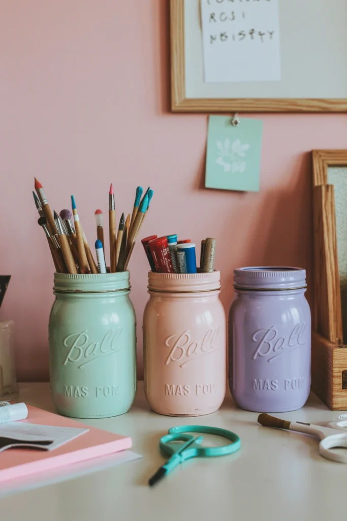 Pastel Mason Jar Supply Station