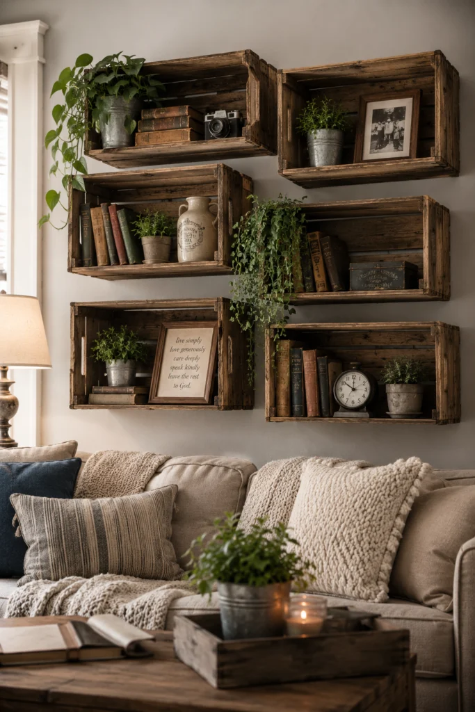 Wooden Crate Floating Shelves